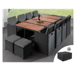 Cdiscount: Salon de jardin encastrable 12 places Cuba - résine tressée noir, coussins gris + housse à 749€