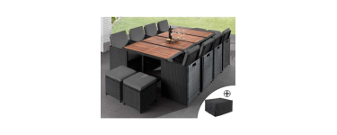 Cdiscount: Salon de jardin encastrable 12 places Cuba - résine tressée noir, coussins gris + housse à 749€