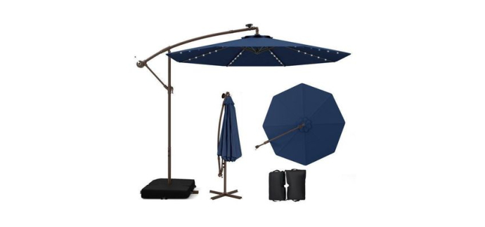 Cdiscount: Parasol déporté 3x3m 40 LEDs COSTWAY - Base croisée, panneau solaire à 102,99€ (au lieu de 216,99€)