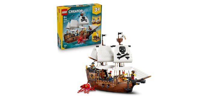 Amazon: LEGO® Creator 3en1 Bateau pirate mythique (31387) à 76,9€ (au lieu de 85,34€)