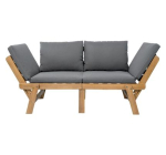 Cdiscount: Banquette de jardin convertible en bois d'acacia FSC KAYDA - 2 places, coussins gris foncé à 149,99€