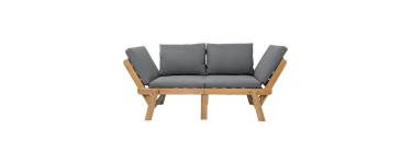 Cdiscount: Banquette de jardin convertible en bois d'acacia FSC KAYDA - 2 places, coussins gris foncé à 149,99€