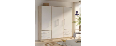 Cdiscount: Armoire 4 portes battantes + 6 tiroirs - Chêne et blanc - L 206 x P 60 x H 200 cm - JUPITER à 429,99