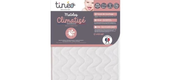 Cdiscount: Matelas bébé Climatisé TINEO 60x120 cm à 34,99€ (au lieu de 47,99€)