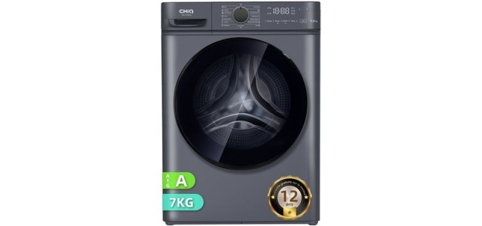 Cdiscount: Lave-linge hublot CHiQ 7kg - Profondeur 46,5cm - Classe A - Moteur BLDC 12 ans - Vapeur - 1200 trs/m
