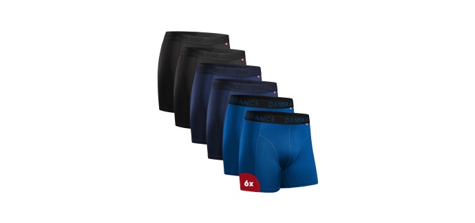 Amazon: [Prime] Lot de 6 Boxers de sport homme Danish Endurance - Anti-frottements, noir ou bleu, du S au XL