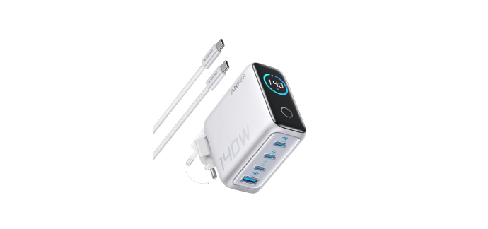 Amazon: Chargeur USB C Anker Zolo - 140 W, 4 ports, induction magnétique à 59,99€ (au lieu de 89,98€)