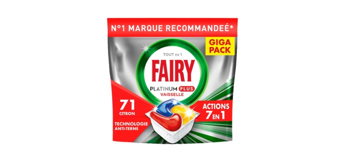JoyBuy: Fairy Platinum Plus Tablettes Lave-Vaisselle 71 unités à 14,99€ (au lieu de 19,9€)