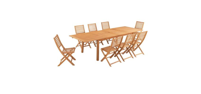 Cdiscount: Ensemble repas de jardin HAVANA - Bois Eucalyptus FSC - Table extensible 180/230/280 cm + 8 chaises