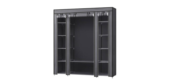 JoyBuy: Ochama Armoire en tissu grise portable - 45x150x175 cm, 12 compartiments à 22,99€
