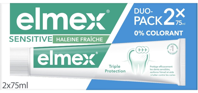Amazon: Lot de 2 Dentifrices Elmex Sensitive Haleine Fraîche - 2 x 75 ml à 4,47€ (au lieu de 8,69€) (via Pré