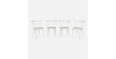 Sweeek: Lot de 4 chaises blanches en bois et cannage &agrave; 174,99&euro; (au lieu de 349,99&euro;)