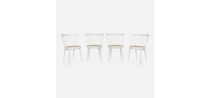 Sweeek: Lot de 4 chaises blanches en bois et cannage à 174,99€ (au lieu de 349,99€)