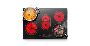 Cdiscount: Plaque vitrocéramique 5 feux - 77cm, 8500W, commande tactile à 129,99€ (au lieu de 199,99€)