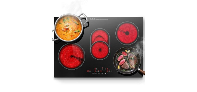 Cdiscount: Plaque vitrocéramique 5 feux - 77cm, 8500W, commande tactile à 129,99€ (au lieu de 199,99€)