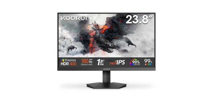 Amazon: Ecran PC 24" Koorui G2421V - 180Hz, Fast IPS, QHD 1440P, 1ms, HDR 400 à 89,99€ (au lieu de 155,68€)