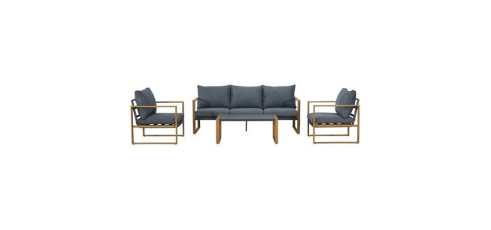 Cdiscount: Salon de jardin PUERTO - Aluminium effet bois, 5 personnes à 449,99€ (au lieu de 689,99€)