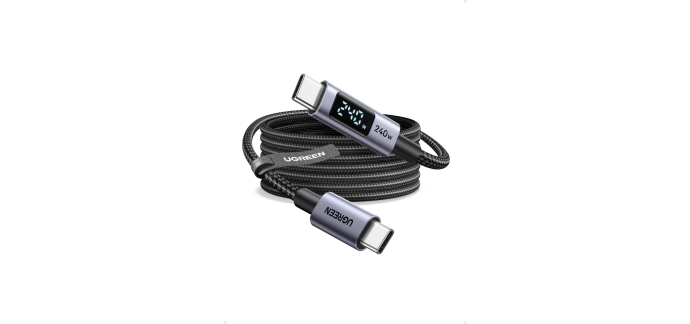 Amazon: Câble USB C vers USB C UGREEN 240W avec Écran LCD – Charge Rapide PD 3.1, 1 Mètre à 10,49€
