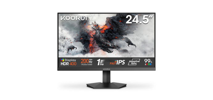 Amazon: Ecran PC 25" Koorui G2511P - 200Hz, IPS, FHD, 1ms HDR400 à 69,99€ (au lieu de 110€)