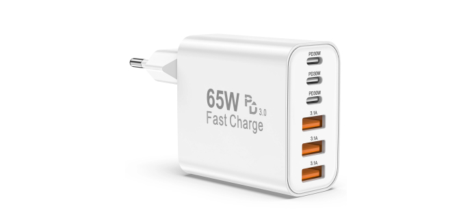 Amazon: Chargeur USB C BSTOEM - 3 ports USB-C et 3 ports USB-A universel, 65W à 15,43€ (au lieu de 17,99€)