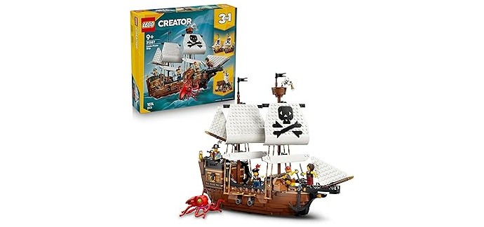 Amazon: LEGO® Creator 3-en-1 Bateau Pirate Mythique (31387) à 77,9€ (au lieu de 99,99€)