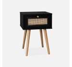 Sweeek: Table de chevet noire décor bois/cannage 1 tiroir à 30€ (au lieu de 59,99€)