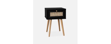 Sweeek: Table de chevet noire décor bois/cannage 1 tiroir à 30€ (au lieu de 59,99€)