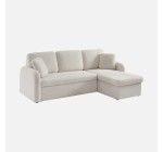 Sweeek: Canapé convertible 3 places lignes arrondies - Crème, coffre de rangement à 454,99€