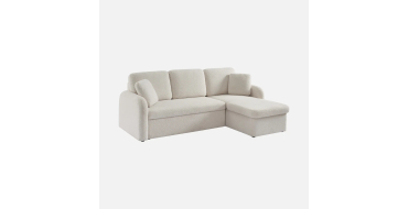 Sweeek: Canapé convertible 3 places lignes arrondies - Crème, coffre de rangement à 454,99€