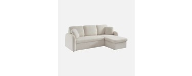 Sweeek: Canapé convertible 3 places lignes arrondies - Crème, coffre de rangement à 454,99€