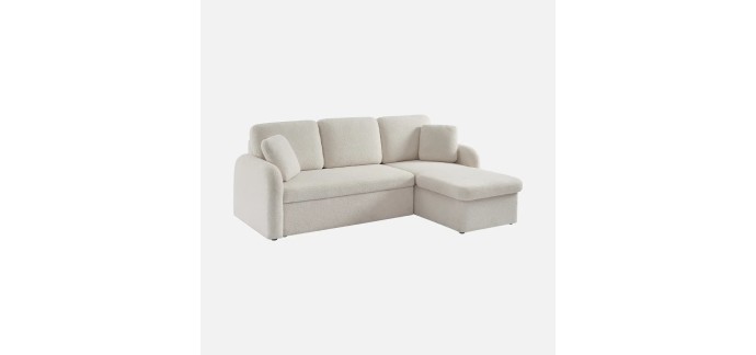 Sweeek: Canapé convertible 3 places lignes arrondies - Crème, coffre de rangement à 454,99€