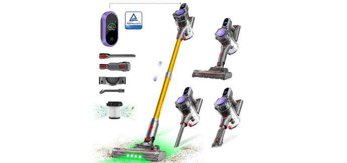 JoyBuy: Monsga MV3 aspirateur balai sans fil - 55 kPa, 550 W, autonomie 55 min, anti-emmêlement - écran à 69