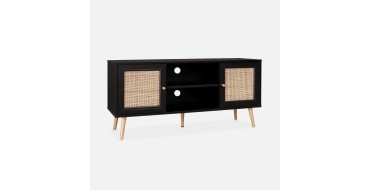 Sweeek: Meuble TV en cannage 120x39x56.5cm - Noir à 64,99€ (au lieu de 129,99€)