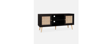 Sweeek: Meuble TV en cannage 120x39x56.5cm - Noir à 64,99€ (au lieu de 129,99€)