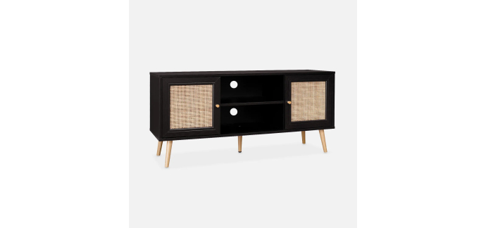 Sweeek: Meuble TV en cannage 120x39x56.5cm - Noir à 64,99€ (au lieu de 129,99€)