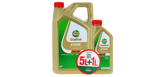 Amazon: Huile Moteur Castrol Edge 5W-40 - 5+1L à 44,64€ (au lieu de 61,39€)