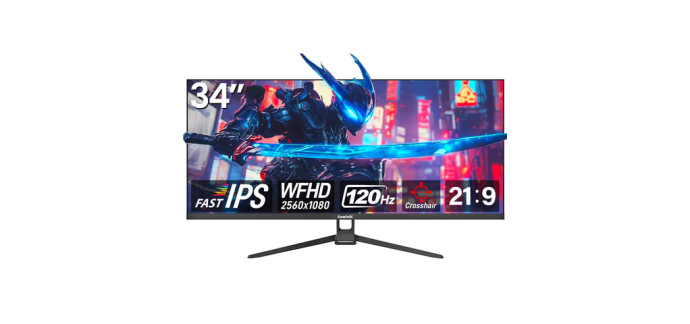 JoyBuy: Gawfolk Écran PC ultra-large 34'' - WFHD 2560x1080, 120 Hz, Fast-IPS, 1 ms à 119,99€