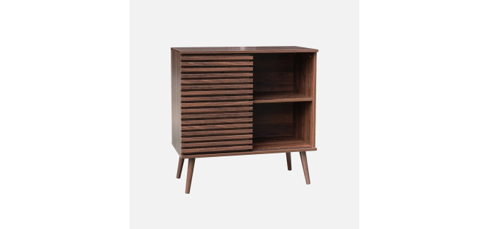 Sweeek: Buffet bas scandinave noyer - 2 étagères, porte coulissante à 77,99€ (au lieu de 129,99€)