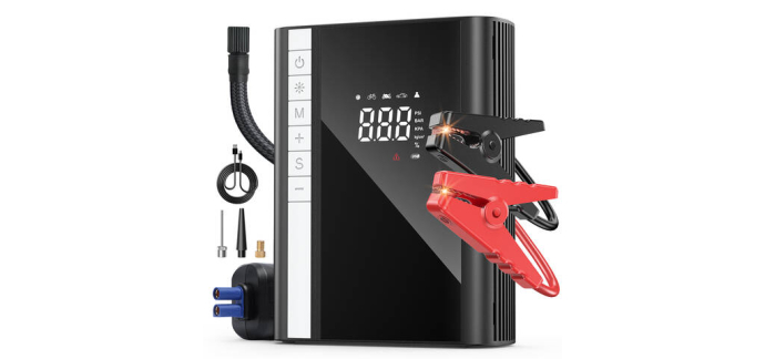 JoyBuy: Carsun Démarreur haute puissance avec pompe à air et éclairage d'urgence à 50,99€ (au lieu de 79,9€)