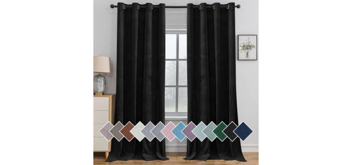 JoyBuy: YSTYLE Rideaux Occultants - Lot de 2 Panneaux Isolants Thermiques 140x225 cm, Noir à 19,19€