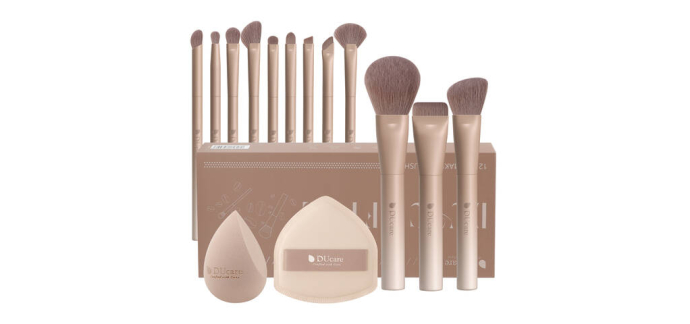 JoyBuy: DUcare Coffret 12 pinceaux maquillage + éponge & houppette à 16,11€ (au lieu de 25,98€)