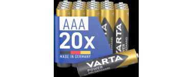 Amazon: Lot de 20 piles AAA Varta Power on Demand - Alcalines 1,5V à 6,16€ (au lieu de 10,99€)