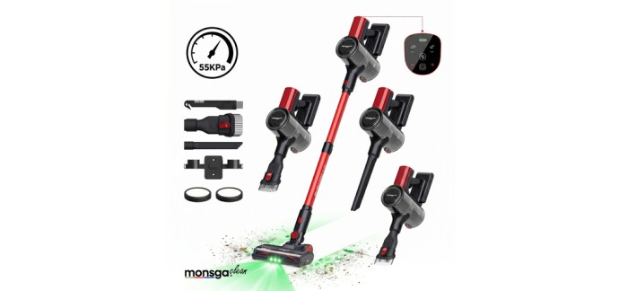 JoyBuy: MonsgaClean M100 Aspirateur sans fil - 55 000 Pa, 45 min, écran tactile à 59,99€