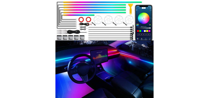 JoyBuy: Dream+color Bande 600 LED intérieure sans fil pour voiture, RGB 22-en-1 - 444,5 cm à 41,99€