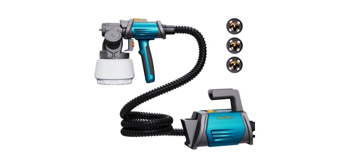 Amazon: Pistolet à peinture Tilswall Shark800 HVLP - 4 buses cuivre, 1300ml, 120 DIN-s à 49,99€