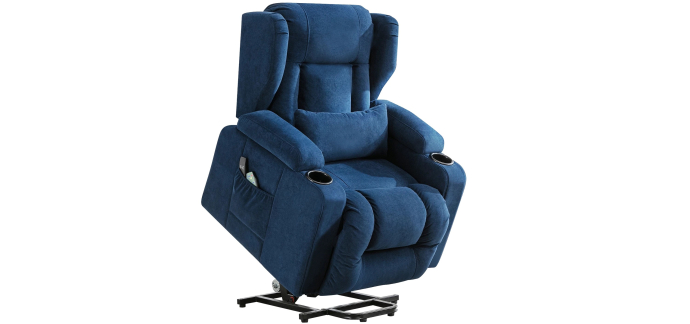 JoyBuy: Fauteuil de relaxation électrique Comhoma - Aide au relevage, inclinaison, tissu bleu et gris à 199,