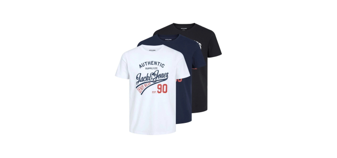 Amazon: Lot de 3 t-shirts col rond Jack & Jones - S, XL, XXL à 16,99€ (au lieu de 24,43€)