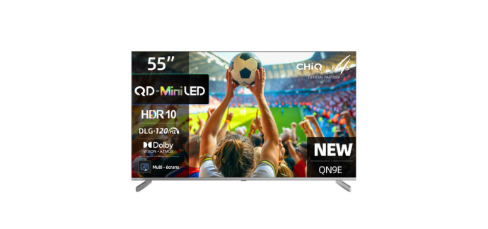 JoyBuy: CHiQ M55QN9E TV 4K UHD Mini LED QLED 55" - Dolby Atmos/Vision, DLG 120Hz, Google TV à 359,99€