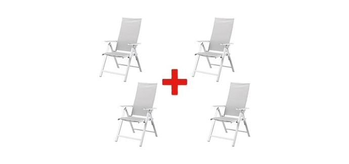 LIDL: LIVARNO HOME Lot de 4 fauteuils HOUSTON - Alu, dossier 7 positions à 184,99€ (au lieu de 199,98€)