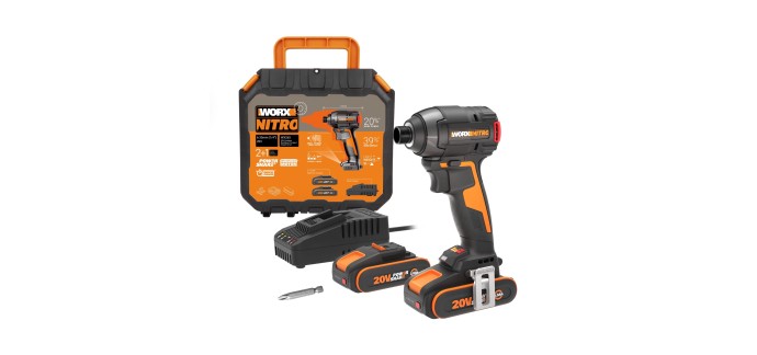 Amazon: Visseuse à chocs sans fil Worx WX265 - 200 Nm, 2 batteries à 99,99€ (au lieu de 155,33€)
